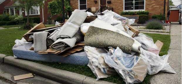 Damaged household materials waiting for pickup